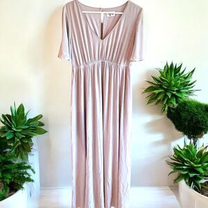 Show Me Your Mumu Dress Size L Gray Emily Empire Short Flutter Sleeves Lined